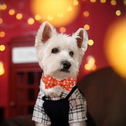 Christmas Day Dog Collar with Bow Red Gingerbred Cotton Puppy Collars for Small Medium Large Dogs (Extra Small / Green hat gingerbread bow)