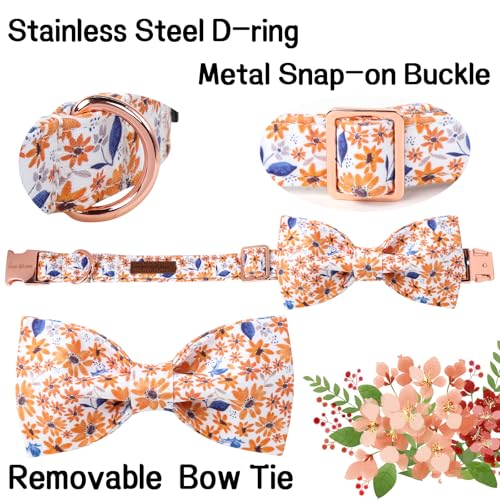 Autumn Leaf Collar with Bow Blue Leaf Flower Cotton Dog Collars for Small Medium Large Dogs (Medium / Leaf flower)