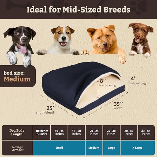 Rectangle Cozy Cave Dog Bed (Navy / Medium)
