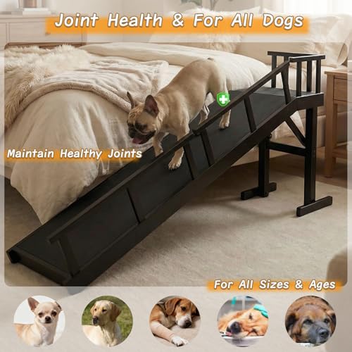 73" Dog Ramp for Bed with Rest Platform & Glow Strips (Black / 73.2"L x 25"H x 15.7"W)