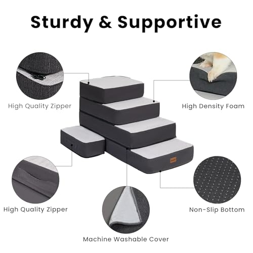 3 Step Adjustable Dog Stairs for Sofa and Couch (Grey / 3-Step)