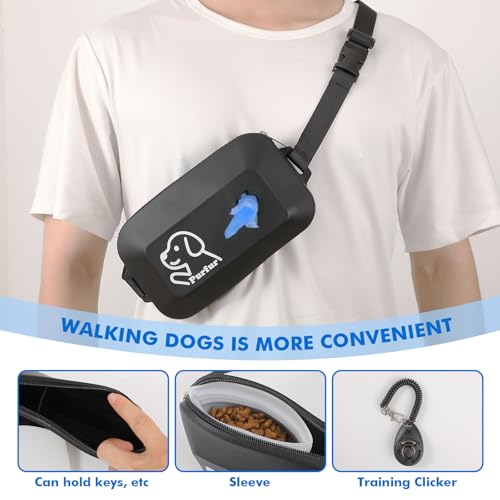 Dog Treat Pouch with Clicker & Poop Bag Holder (Black)