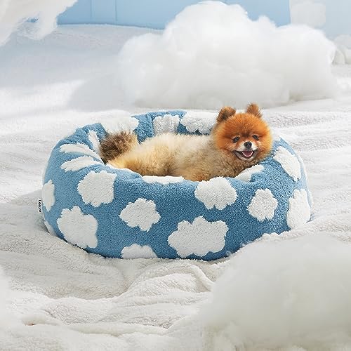 Shown on TV Jacquard Donut Cute Small Dog Beds (23.0"L x 23.0"W x 7.0"Th / Cozy Clouds Blue)