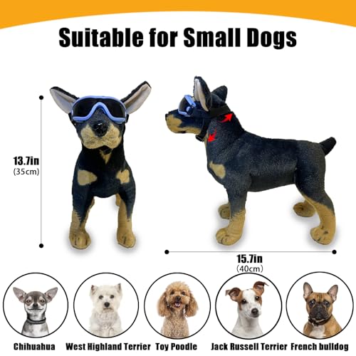 Dog Goggles Small Breed Dog Sunglasses Doggy UV Protection Glasses (Blue Frame Red Lens)