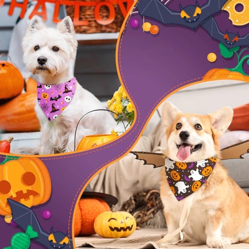50 Pcs Halloween Dog Bandanas Bulk (Ghost Pattern / 25.6 x 17.7 x 17.7 Inch)