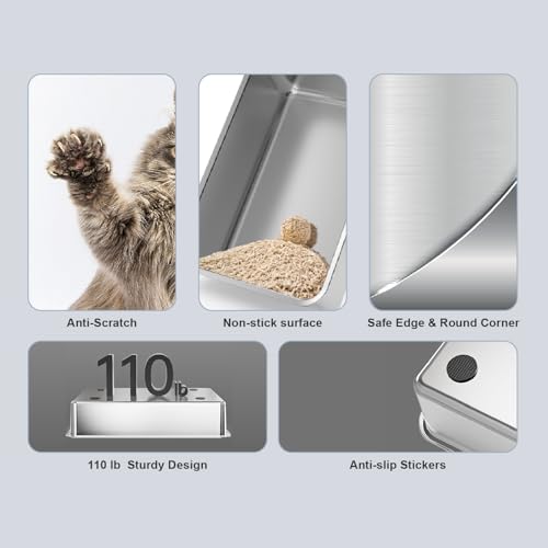 XL Stainless Steel Cat Litter Box for All Cats with High Sides and Scoop (Yellow / X-Large)