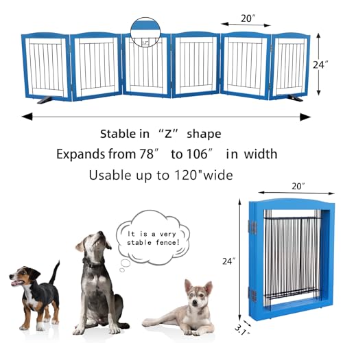 Freestanding Dog Fence Indoor (【6 Panels】120''w x 24''h / Blue)