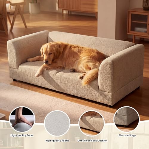Oversized Dog Sofa Couch for Medium and Large Dogs with Backrest and Armrest (56.5 inch / Beige)