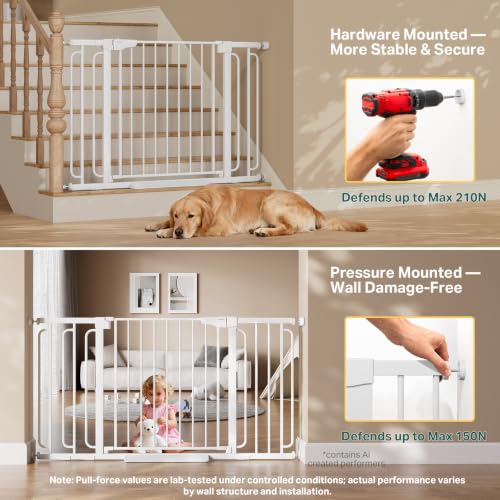 36.6 59" Extra Wide Baby Gate for Stairs (White / 36.6-59"W x 30.5"H)