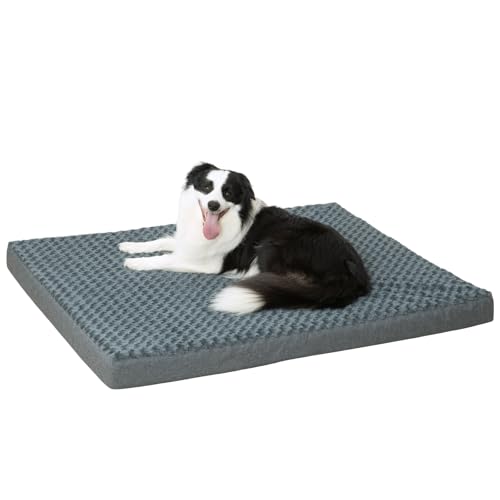Dog Bed Mat Plush 3.5in Orthopedic Pad for Large Dogs up to 90 lbs Waterproof Removable Cover Machine Washable for Extra Large Dogs (Gray-Blue / XL)