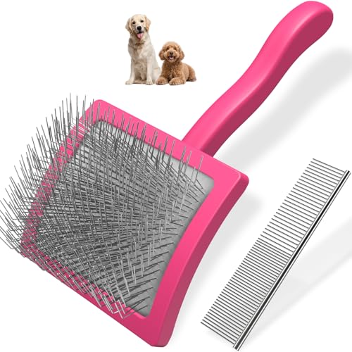 2PCS Slicker Brush for Dogs & Pet Comb (Pink / Large)
