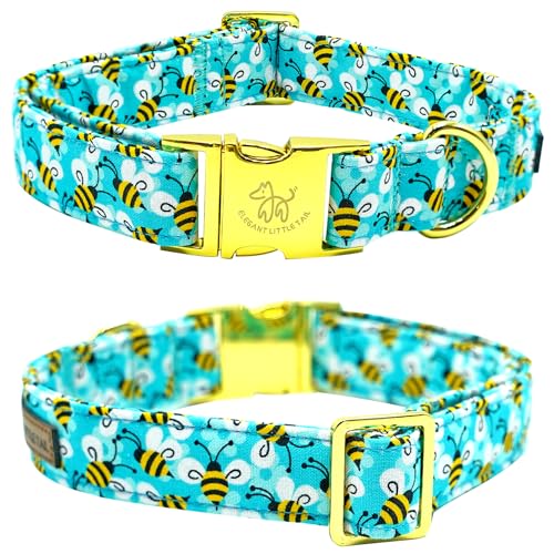 Dog Collar Blue Bees Print Dog Collar with Bow Tie Summer Dog Collar Pet Collar Boy Girl Cute Bowtie Collar Dog for Small Medium Large Dogs (Bees / Small (Pack of 1))