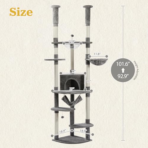 Floor to Ceiling Cat Tree (93''-102'' / Large Gray)