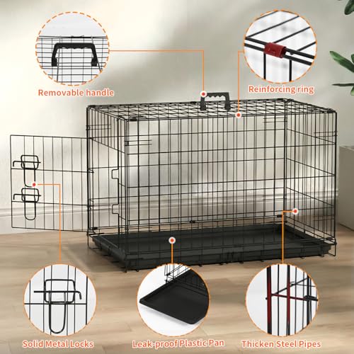 30" Foldable Metal Dog Crate (Dark Black)