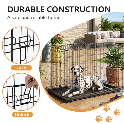 48" Foldable Metal Dog Crate (Dark Black)