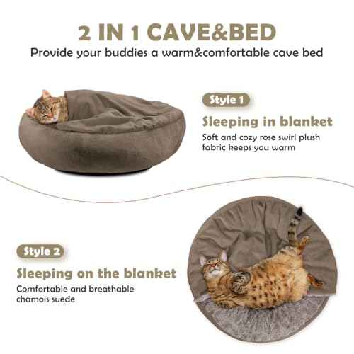 Small Dog Bed Cat Bed with Hooded Blanket (S(23" x 23" x 7") / Dark Brown)