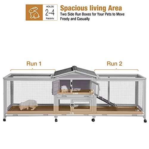 2 Story Rabbit Hutch for 2 (93.7"L x 22.6"W x 33.5"H)