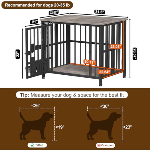 31" Dog Crate Furniture Foldable (Oak Grey / 31.5"L x 23.6"W x 26.6"H)
