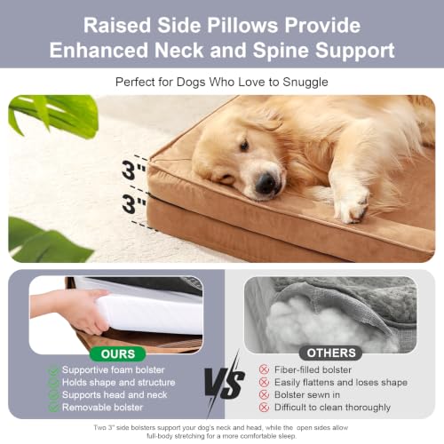 Microsuede Dog Bed Orthopedic Washable (Microsuede Style-Khaki / XL(41"x27"x3"))