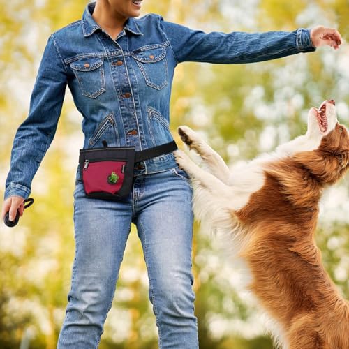 2 Cup Dog Treat Pouch with Training Clicker (G-Black/Red)