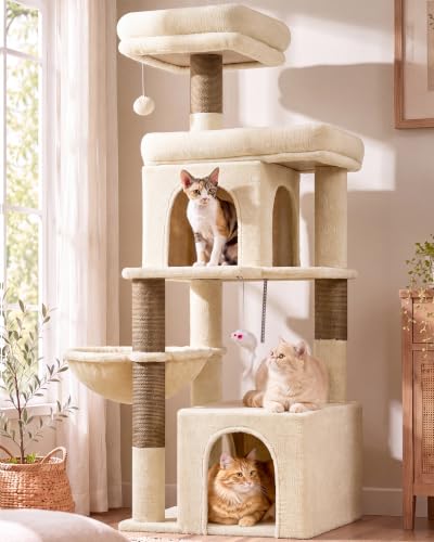 Cat Tree Tower 2 Condo Kitten Scratching Post (Beige / 54 inch)