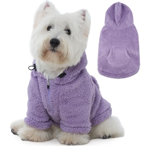 Fuzzy Dog Sweater with Adjustable Hood & Harness Hole (Small / Light Purple)