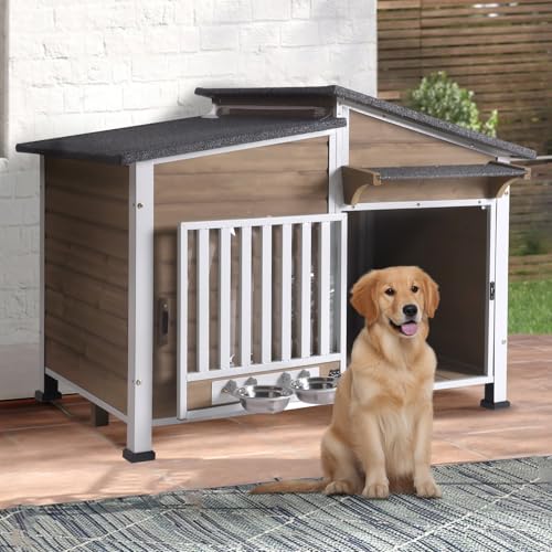 Outside Chew Resistant Dog House with Metal Frame (Brown / L)