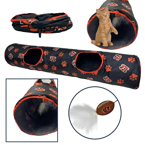 NFL Cincinnati Bengals Cat Tunnel Tube Toy with Plush Football Catnip and Feathers Collapsible Tunnel for Cats to Play (Cincinnati Bengals)