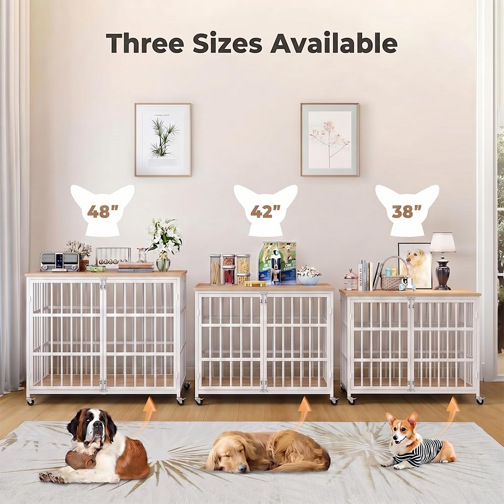 38" Heavy Duty Dog Crate Furniture for Large and Medium Dogs (White + Natural)