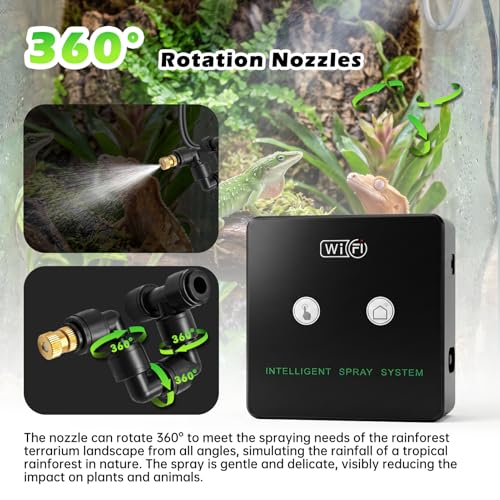 Smart Reptile Mister Automatic Mister System for Reptile Tank APP WiFi Remote Control Reptile Humidifier Fogger for Aquarium Terrariums with 360°Adjustable Misting Nozzles for Frog Lizard Amphibians (4 Nozzles)