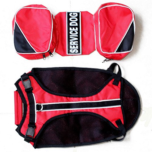 Dog Vest Harnesses with Saddlebag Backpack for Camping & Travel (L / Red)