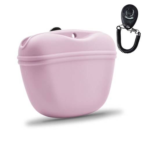 Silicone Dog Treat Pouch with Clicker Magnetic Closure Secure Clip (1 Pack / Peach Pink)