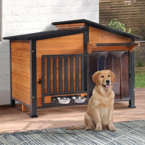 Outside Chew Resistant Dog House with Metal Frame (Wood / L)