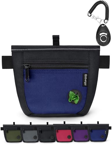 2 Cup Dog Treat Pouch with Training Clicker (F-Black/Blue)