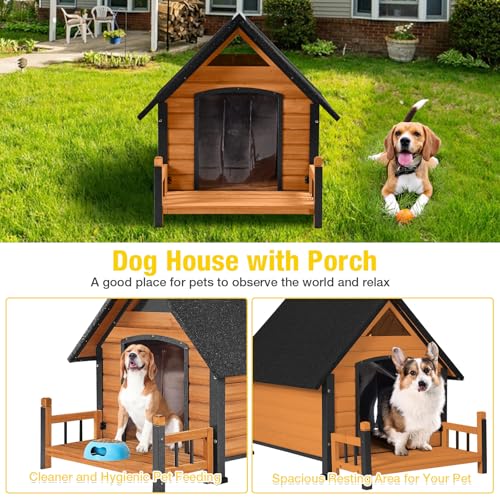 Dog House Outdoor Waterproof Dog Kennel for Small to Medium Size Dogs Doghouse Puppy Shelter with Elevated Floor for Winter (Brown-A / Medium)