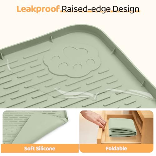 Dog Food Mat 40''x40'' Extra Large Dog Mat for Food and Water (40"L x 40"W / Green)