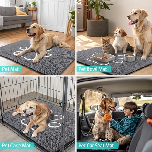 Dog Door Mat for Muddy Paws (34"X21" / Dark Grey and White)