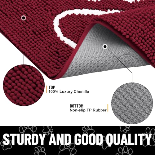 Dog Door Mat for Muddy Paws (30"X20" / Burgundy and White)