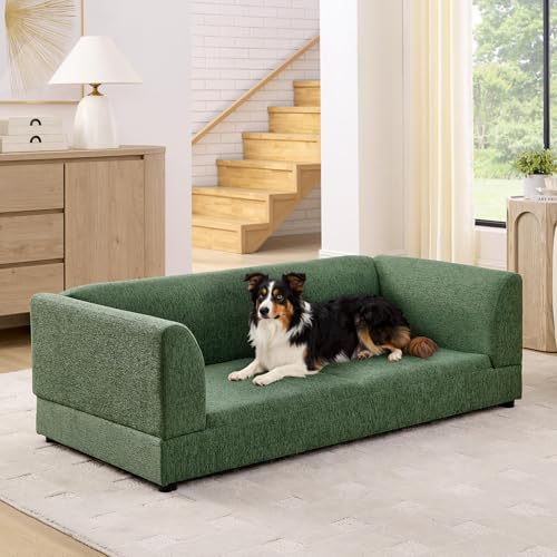 Oversized Dog Sofa Couch for Medium and Large Dogs with Backrest and Armrest (56.5 inch / Green)