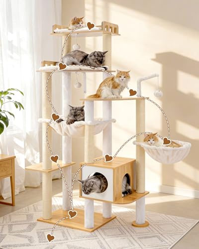 Cat Tree 70.5" Wood Tall Cat Tower for Large Indoor Cats HCT121WB (Walnut / 70.5 inch)