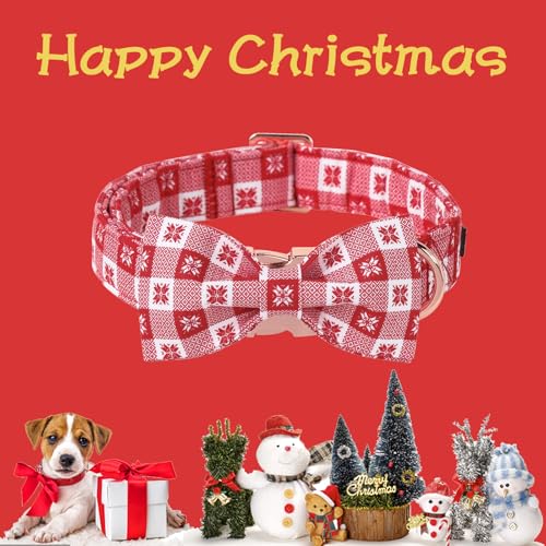Christmas Day Dog Collar with Bow Christmas Red Papercut Cotton Puppy Collars for Small Medium Large Dogs (Extra Small / Paper cut bow)