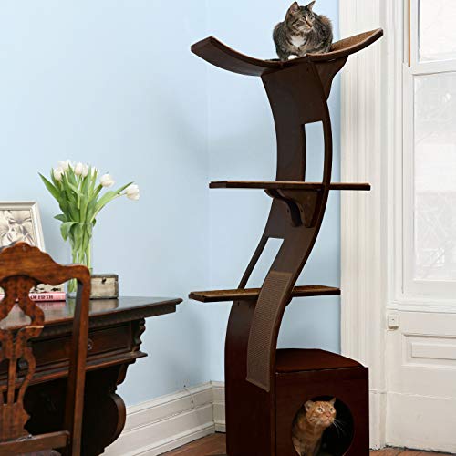 69 Inch Tall Black Espresso Lotus Cat Tower (Black Espresso)