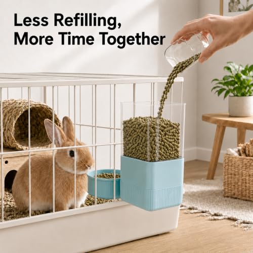 41 oz Hanging Gravity Feeder for Small Animal Cages Rabbit & Guinea Pig (Blue)