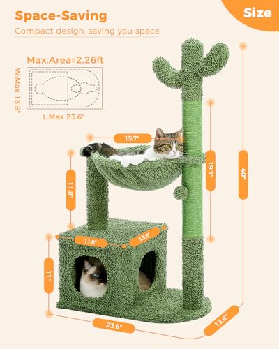 40" Cactus Cat Tree with Hammock (40" / Cactus Green)