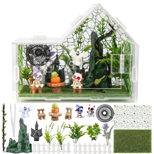 Acrylic Jumping Spider Enclosure Kit 23PCS with Decor (green-Gothic)