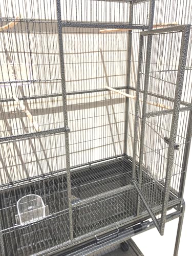 64" Extra Large Double Flight Bird Parrot Sturdy Wrought Iron Cage (Black Vein / 63.0"L x 19.0"W x 64.0"H)