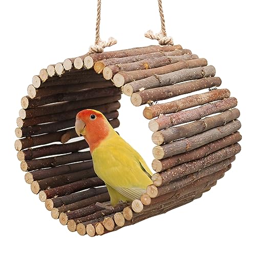 Natural Apple Wood Parrot Hammock & Tree Caves (Small / Hemp Rope Style)