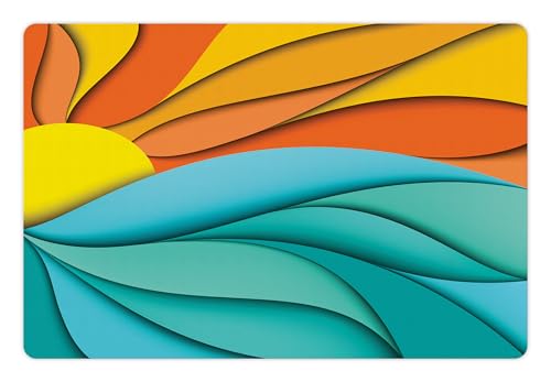 Sun Pet Mat for Food and Water (Turquoise Orange)