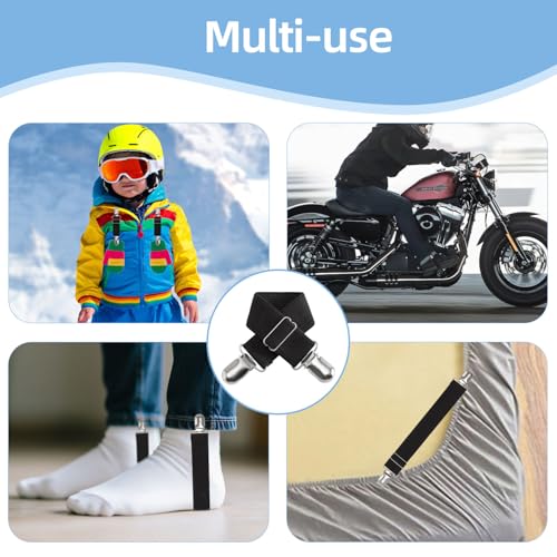 7PCS Adjustable Boot Straps Pant Stirrups Clips Boot Clips for Women and Men Motorcycle Biker Smooth Jeans Trousers Bed Sheets (7pcs Black)