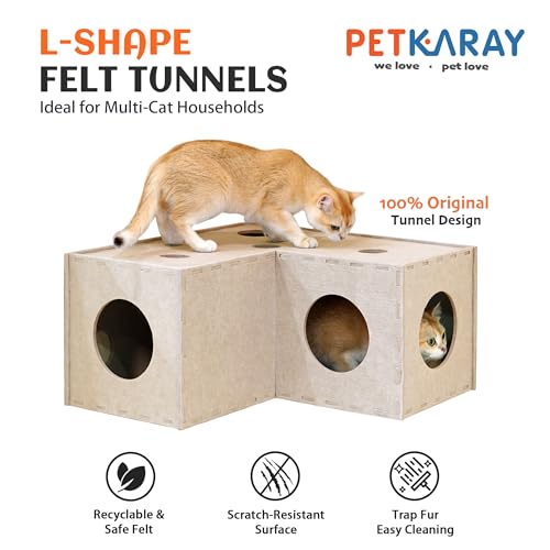 Cat Tunnel Original Cat Hideaway Cave for Indoor Cats (L-shape Tunnel / Beige)